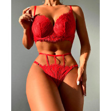 Cut Out Lace Lingerie Set - red