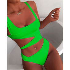 Cutout Asymmetrical Sleeveless One Piece Swimsuit - green