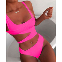 Cutout Asymmetrical Sleeveless One Piece Swimsuit - hot pink