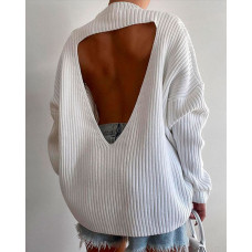 Cutout Backless Batwing Sleeve Knit Sweater - white