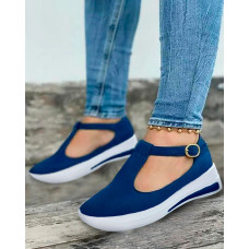 Cutout Buckled Slip On Muffin Sneakers - blue