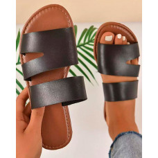 Cutout Casual Summer Beach Slippers - black