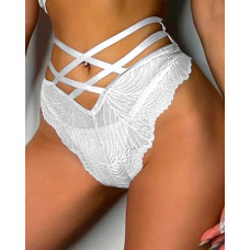 Cutout Crochet Lace Bandage Panty - white