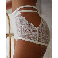 Cutout Crochet Lace Plain Panty - white