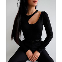 Cutout Front Long Sleeve Skinny Top - black