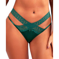 Cutout Lace Patch Criss Cross Thong Panty - green