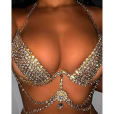 Cutout Layered Rhinestone Decor Body Chain - gold