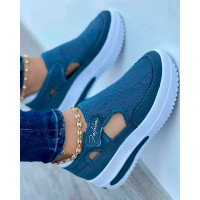 Cutout Letter Print Velcro Muffin Sneakers - blue