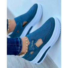 Cutout Letter Print Velcro Muffin Sneakers - blue