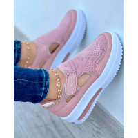 Cutout Letter Print Velcro Muffin Sneakers - pink