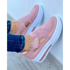 Cutout Letter Print Velcro Muffin Sneakers - pink