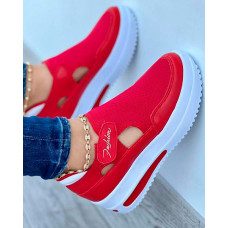 Cutout Letter Print Velcro Muffin Sneakers - red