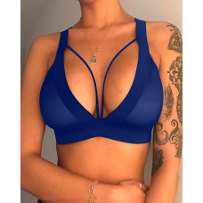 Cutout Mesh Thick Strap Bralette - blue