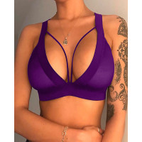 Cutout Mesh Thick Strap Bralette - purple