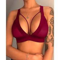 Cutout Mesh Thick Strap Bralette - Wine red