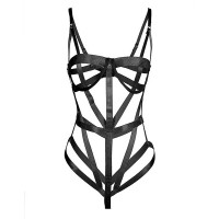 Cutout O-Ring Linked Spaghetti Strap Teddy - black