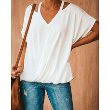 Cutout Ruched Wrap T-shirt - white