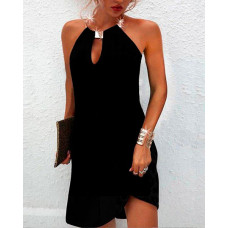 Cutout Sleeveless Ruched O-Neck Casual Dress - black