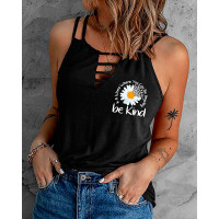 Daisy Letter Print Cutout Tank Top - black