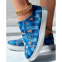 Denim Look Print Slip-on Eyelet Sneakers - blue