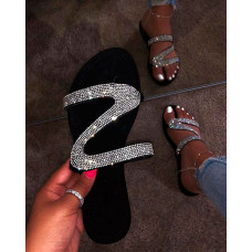 Diamond Strap Embellished Sandals - silver