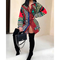 Digital Print Casual Shirt Dress - Multicolor