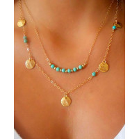 Disc Decor Bohemian Turquoise Layered Chain Necklace - gold