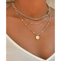 Disc Pendant Chain Layered Necklace - gold