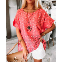 Ditsy Floral Paisley Print Casual Top - orange