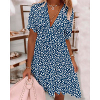 Ditsy Floral Print Casual Dress - blue