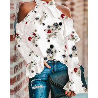 Ditsy Floral Print Cold Shoulder Top - white