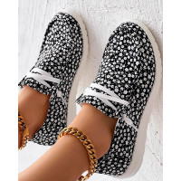 Ditsy Floral Print Lace-up Casual Slip-On - blackwhite