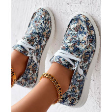 Ditsy Floral Print Lace-up Casual Slip-On - Multicolor