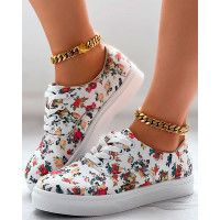 Ditsy Floral Print Lace-up Sneakers - purplish blue