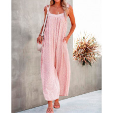 Ditsy Floral Print Pocket Design Jumpsuit - pink