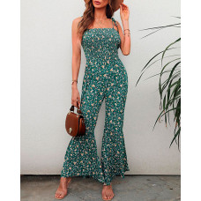 Ditsy Floral Print Spaghetti Strap Jumpsuit - green