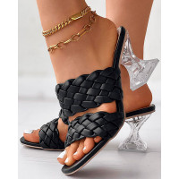 Double Braided Strap Clear Pyramid Heels - black