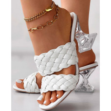 Double Braided Strap Clear Pyramid Heels - white