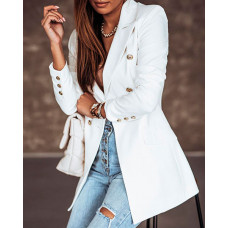 Double Breasted Long Sleeve Blazer Coat - white