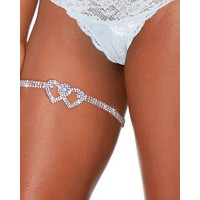 Double Heart Rhinestone Leg Ring - silver