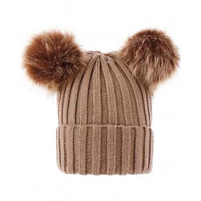 Double Pom Pom Decor Knit Cuffed Beanie For Adult - khaki