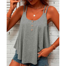 Double Strap Buttoned Criss Cross Tank Top - gray