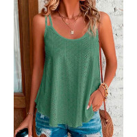 Double Strap Eyelet Embroidery Top - green