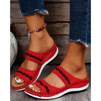 Double Strap Peep Toe Platform Slipper Sandals - red