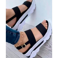 Double Strap Platform Buckled Sandals - black