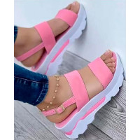 Double Strap Platform Buckled Sandals - pink