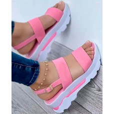 Double Strap Platform Buckled Sandals - pink