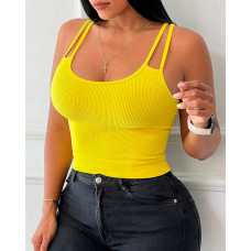 Double Strap U-Neck Crop Tank Top - yellow