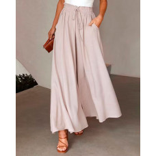 Drawstring High Waist Wide Leg Pants - light pink