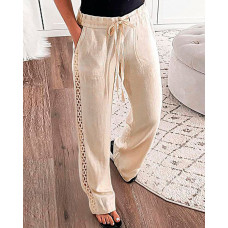 Drawstring Hollow Out Casual Pants - Apricot